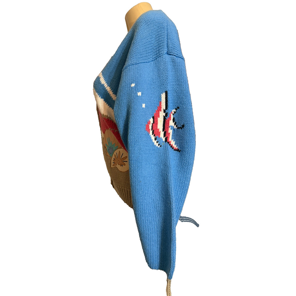 Sharon Young Coastal Fish Shell Knit Cardigan Cotton Sweater Medium - Picture 6 of 13